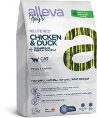 Сухой корм Alleva Holistic Chicken & Duck + Sugarcane fiber & Ginseng Neutered, для стерилизованных кошек с Курицей, Уткой, Волокнами сахарного тростника и Женьшеня