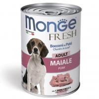 Влажный корм Monge Dog Fresh Chunks in Loaf Adult All Breeds Pork, консервы для собак мясной рулет свинина 400г