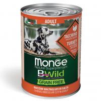 Влажный корм Monge Dog BWild GRAIN FREE Adult All Breeds Turkey, беззерновые консервы из индейки с тыквой и кабачками для взрослых собак всех пород 400г