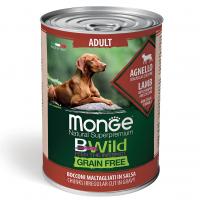 Влажный корм Monge Dog BWild GRAIN FREE Adult All Breeds Lamb, беззерновые консервы из ягненка с тыквой и кабачками для взрослых собак всех пород 400г - купить в Тамбове