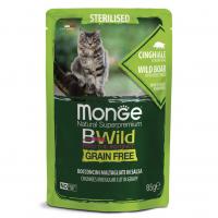 Влажный корм Monge Cat BWild GRAIN FREE Sterilised Wild Boar, паучи из мяса дикого кабана с овощами для стерилизованных кошек 85г