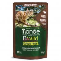 Влажный корм Monge Cat BWild GRAIN FREE Large Breeds Bufalo, паучи из мяса буйвола с овощами для кошек крупных пород 85г - купить в Тамбове