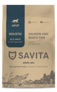 Беззерновой корм для взрослых кошек с лососем и белой рыбой