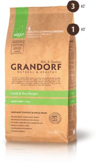 Корм GRANDORF ADULT MINI LAMB & RICE, для взрослых собак мелких пород от 1 года с чувствительным пищеварением или склонным к аллергии с ягнёнком и рисом.