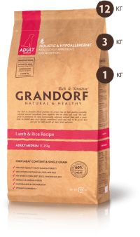Корм GRANDORF ADULT MEDIUM LAMB & RICE, для взрослых собак средних пород низкозерновой ягненок с рисом