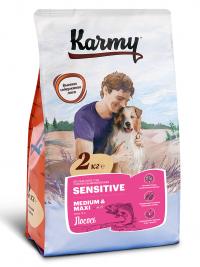 Сухой корм Karmy для собак средних и крупных пород в возрасте старше 1 года с чувствительным пищеварением с лососем